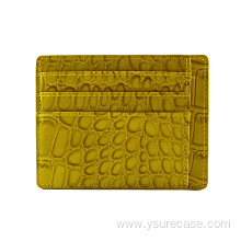 Yellow Crocodile Leather Card Holder Wallet